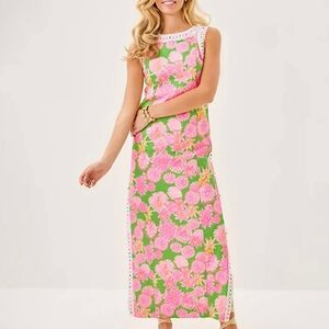 Lilly Pulitzer Vibrant Pink and Green Floral Maxi Dress